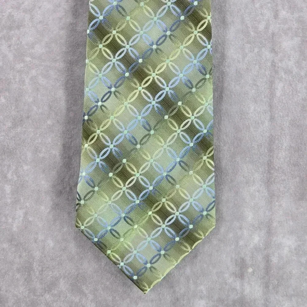 Stafford Green Gray Dot Floral Geometric Men's 100% Silk Neck Tie NWOT